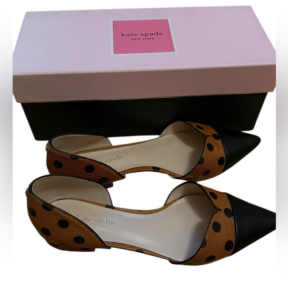Kate Spade New York Polka Dot D’Orsay Flats Black & Brown Pointed Toe sz 6 - Picture 5 of 6